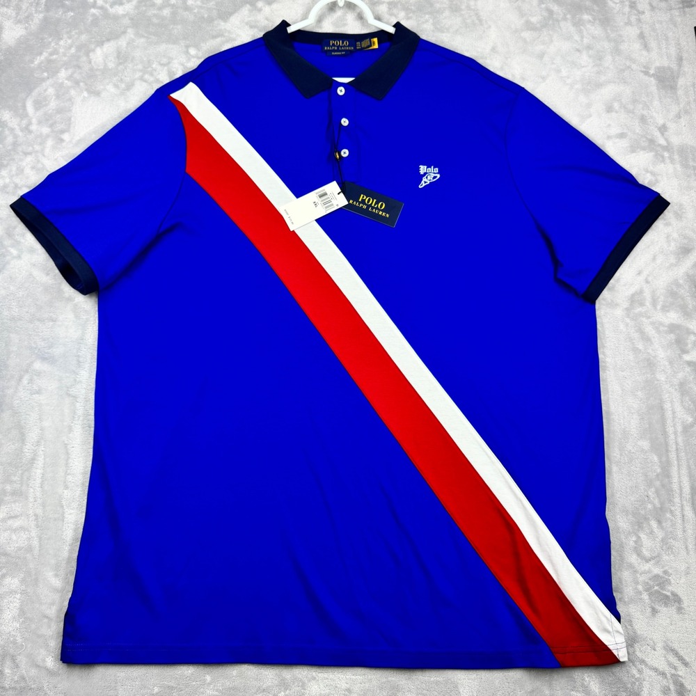 POLO RALPH LAUREN Classic Fit Polo Shirt Mens XXL Blue Diagonal Stripe Polo NWT